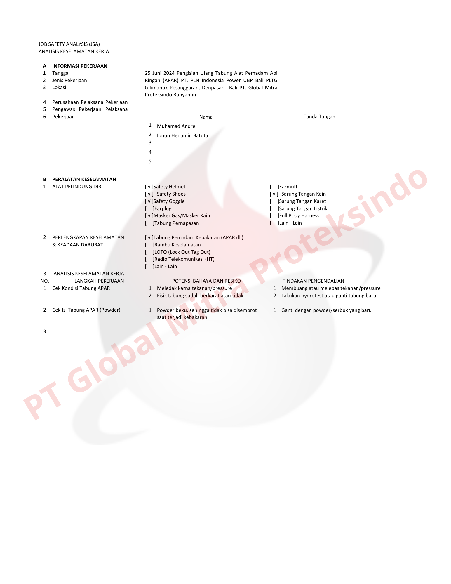 Refill / Isi Ulang Alat Pemadam Api di PLN Gilimanuk